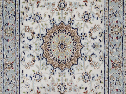 Nain Fine Oriental hand-knotted wool/silk runner in Ivory & Light Blue, 2'8" x 18'5" — SKU O092496 (view 5)
