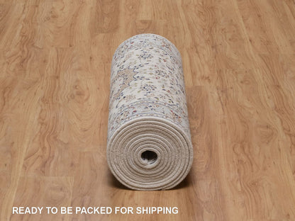 Nain Fine Oriental hand-knotted wool/silk runner in Ivory & Light Blue, 2'8" x 18'5" — SKU O092496 (view 6)