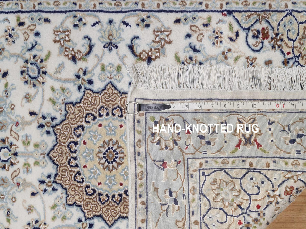 Nain Fine Oriental hand-knotted wool/silk runner in Ivory & Light Blue, 2'8" x 18'5" — SKU O092496 (view 8)
