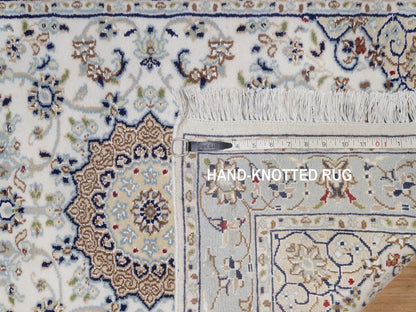 Nain Fine Oriental hand-knotted wool/silk runner in Ivory & Light Blue, 2'8" x 18'5" — SKU O092496 (view 8)