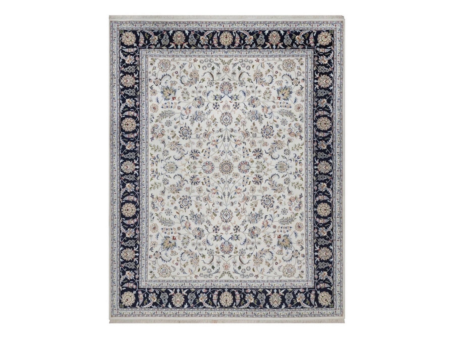 Nain Fine Oriental hand-knotted wool/silk rug in Ivory & Midnight Blue, 8'1" x 10'4" — SKU O092498