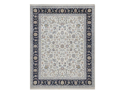 Nain Fine Oriental hand-knotted wool/silk rug in Ivory & Midnight Blue, 8'1" x 10'4" — SKU O092498