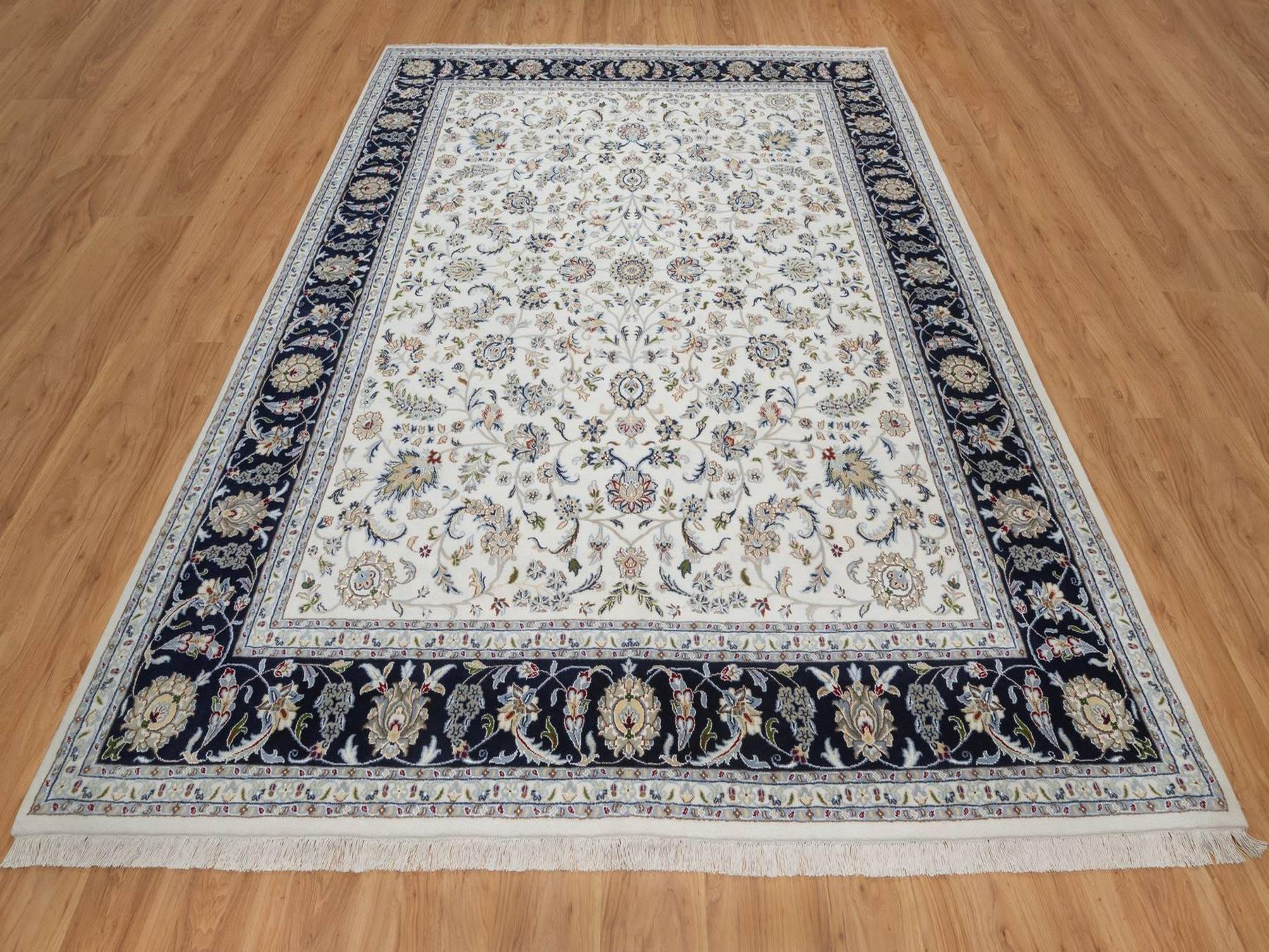 Nain Fine Oriental hand-knotted wool/silk rug in Ivory & Midnight Blue, 8'1" x 10'4" — SKU O092498 (view 2)