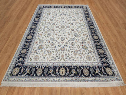 Nain Fine Oriental hand-knotted wool/silk rug in Ivory & Midnight Blue, 8'1" x 10'4" — SKU O092498 (view 2)