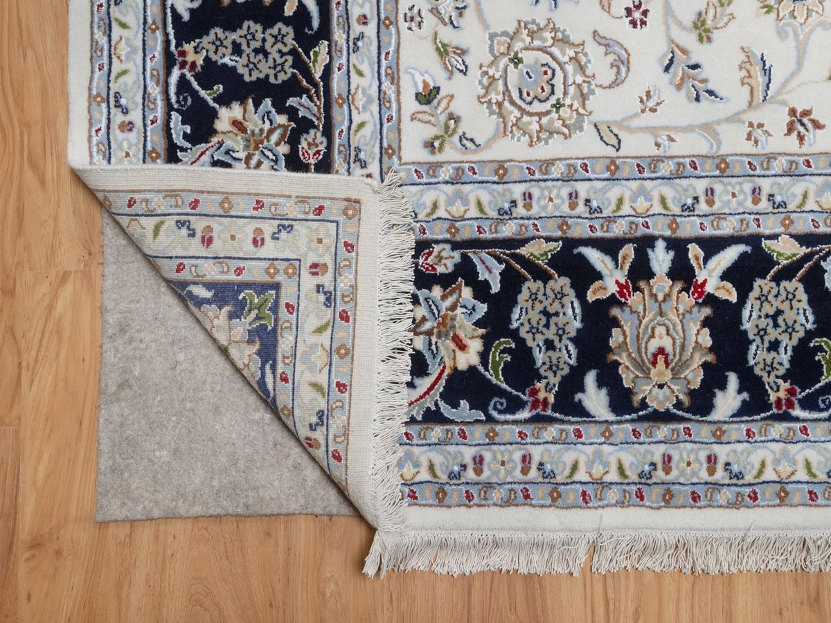 Nain Fine Oriental hand-knotted wool/silk rug in Ivory & Midnight Blue, 8'1" x 10'4" — SKU O092498 (view 4)