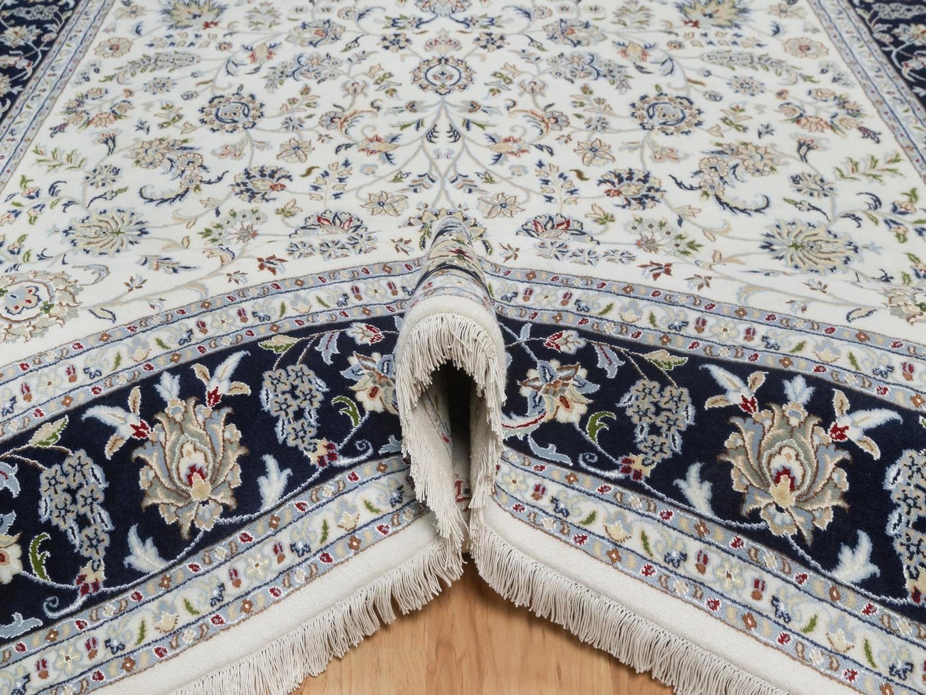 Nain Fine Oriental hand-knotted wool/silk rug in Ivory & Midnight Blue, 8'1" x 10'4" — SKU O092498 (view 5)