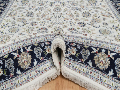 Nain Fine Oriental hand-knotted wool/silk rug in Ivory & Midnight Blue, 8'1" x 10'4" — SKU O092498 (view 5)