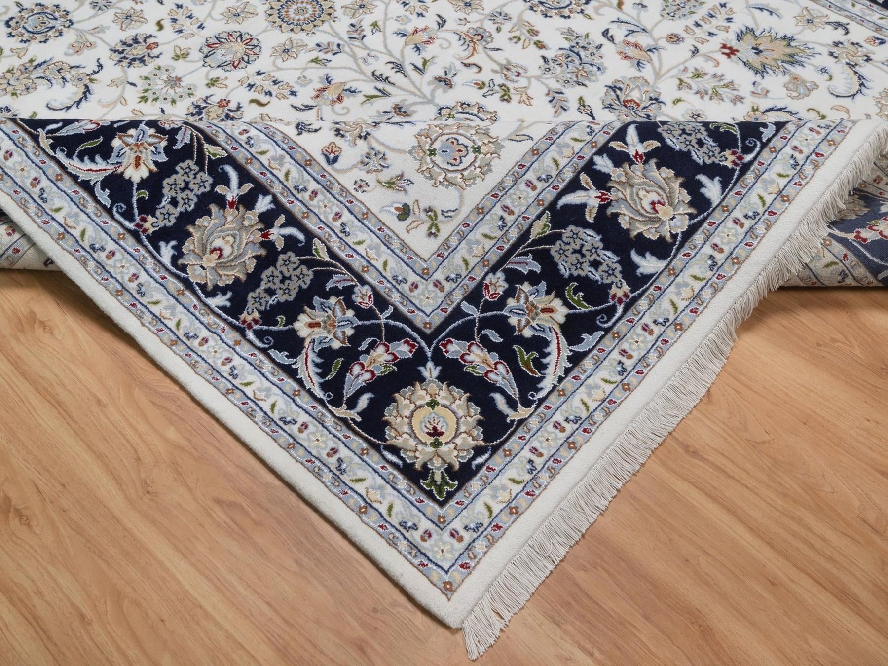 Nain Fine Oriental hand-knotted wool/silk rug in Ivory & Midnight Blue, 8'1" x 10'4" — SKU O092498 (view 6)