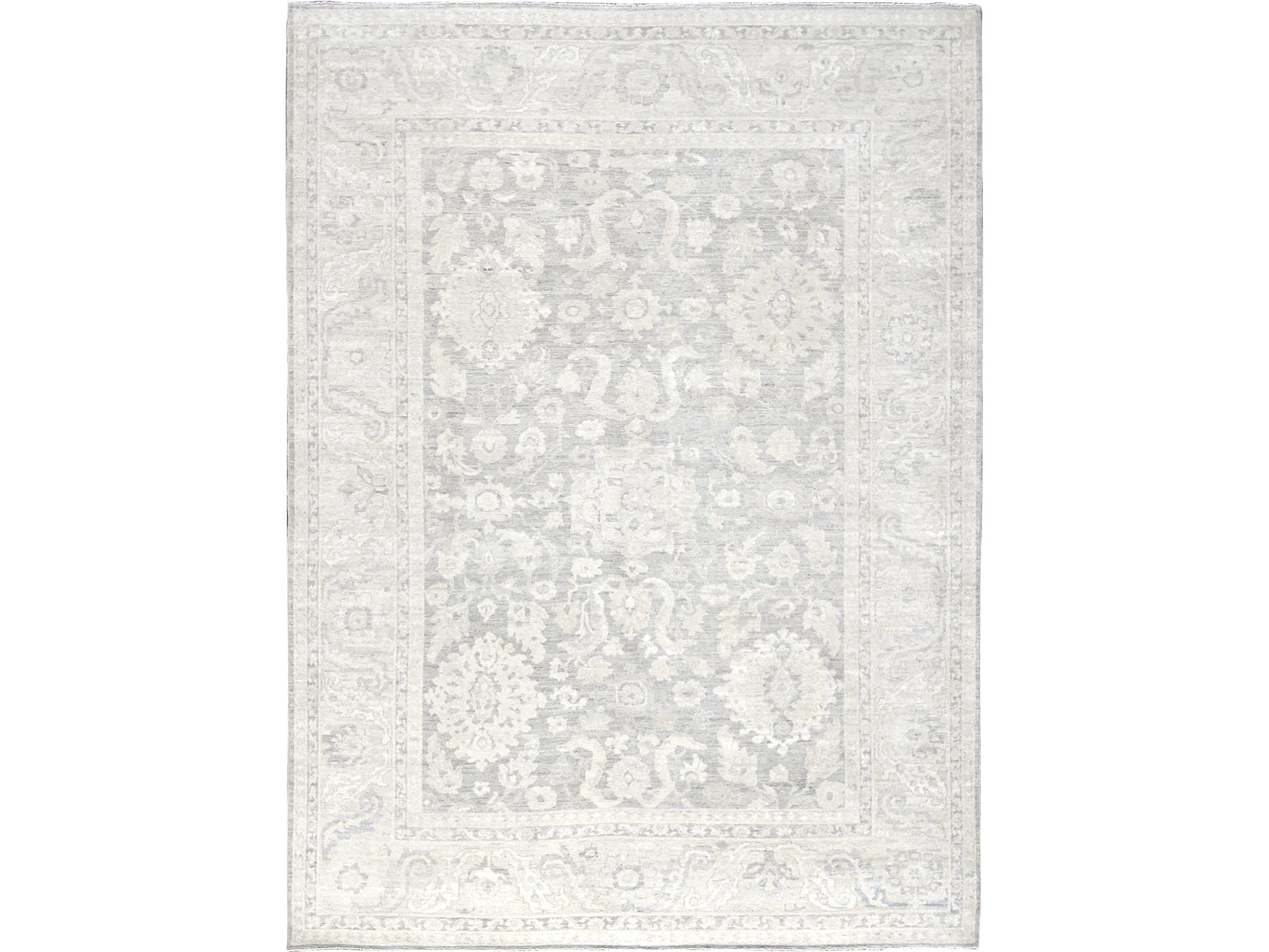 Peshawar Oushak hand-knotted wool rug in Gray & Ivory, 8'9" x 11'10" — SKU O0924