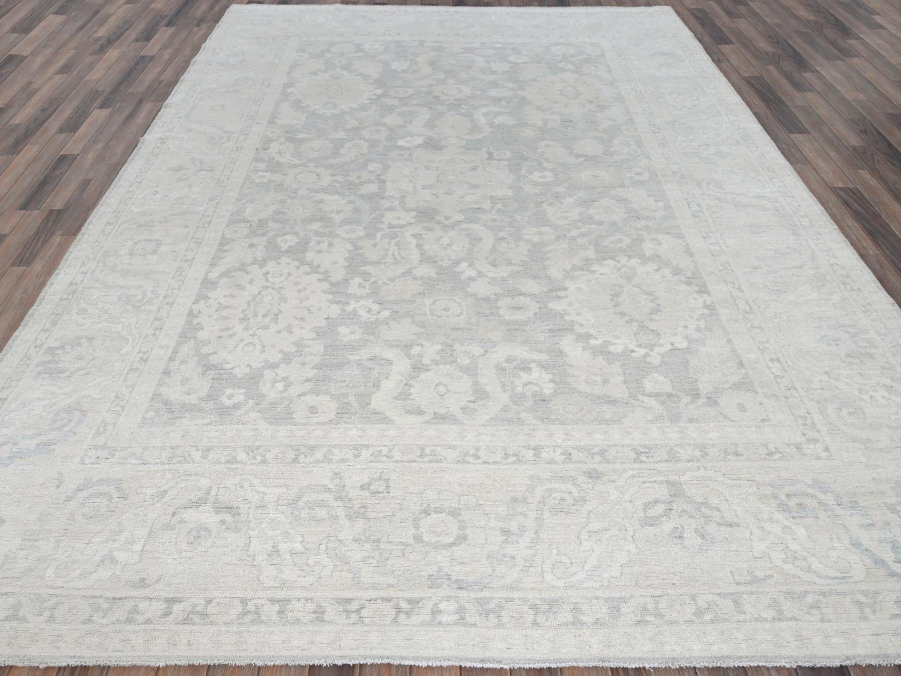 Peshawar Oushak hand-knotted wool rug in Gray & Ivory, 8'9" x 11'10" — SKU O0924 (view 2)