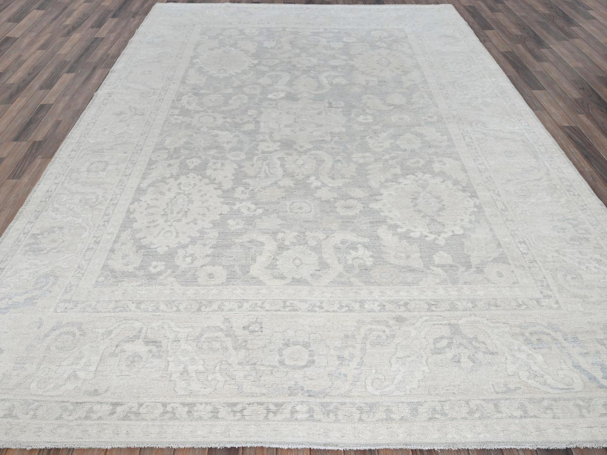 Peshawar Oushak hand-knotted wool rug in Gray & Ivory, 8'9" x 11'10" — SKU O0924 (view 2)