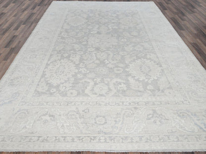 Peshawar Oushak hand-knotted wool rug in Gray & Ivory, 8'9" x 11'10" — SKU O0924 (view 2)
