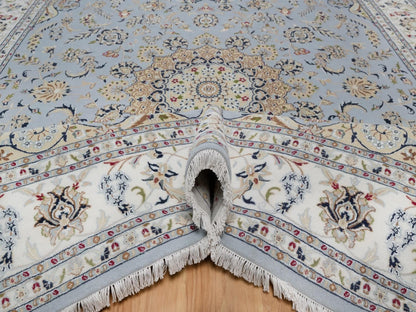 Blue 8'11" x 12'2" Fine Oriental Hand knotted Wool/Silk Rug - Sku: O092500