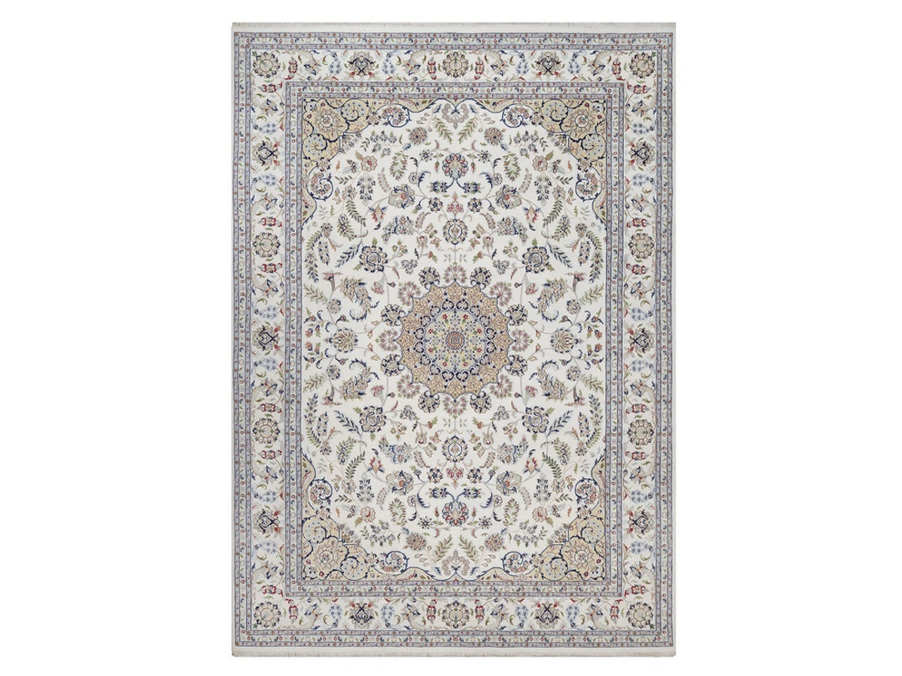 Nain Fine Oriental hand-knotted wool/silk rug in Ivory, 10' x 14' — SKU O092501