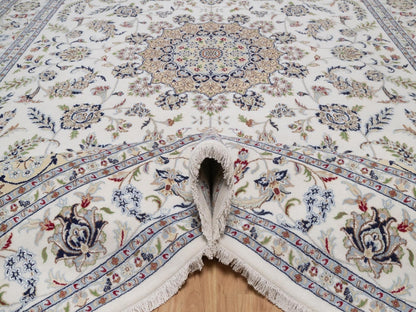 Nain Fine Oriental hand-knotted wool/silk rug in Ivory, 10' x 14' — SKU O092501 (view 5)