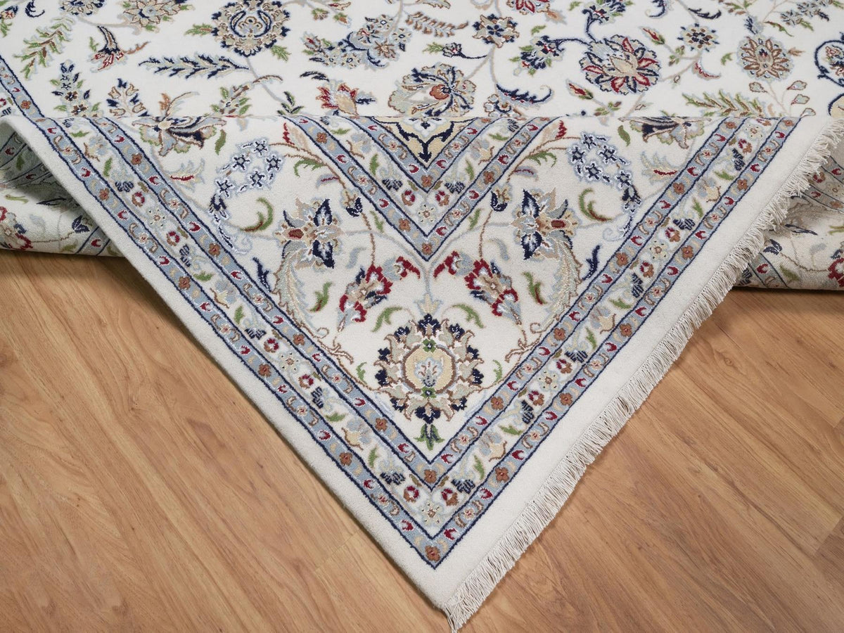 Nain Fine Oriental hand-knotted wool/silk rug in Ivory, 10' x 14' — SKU O092501 (view 6)