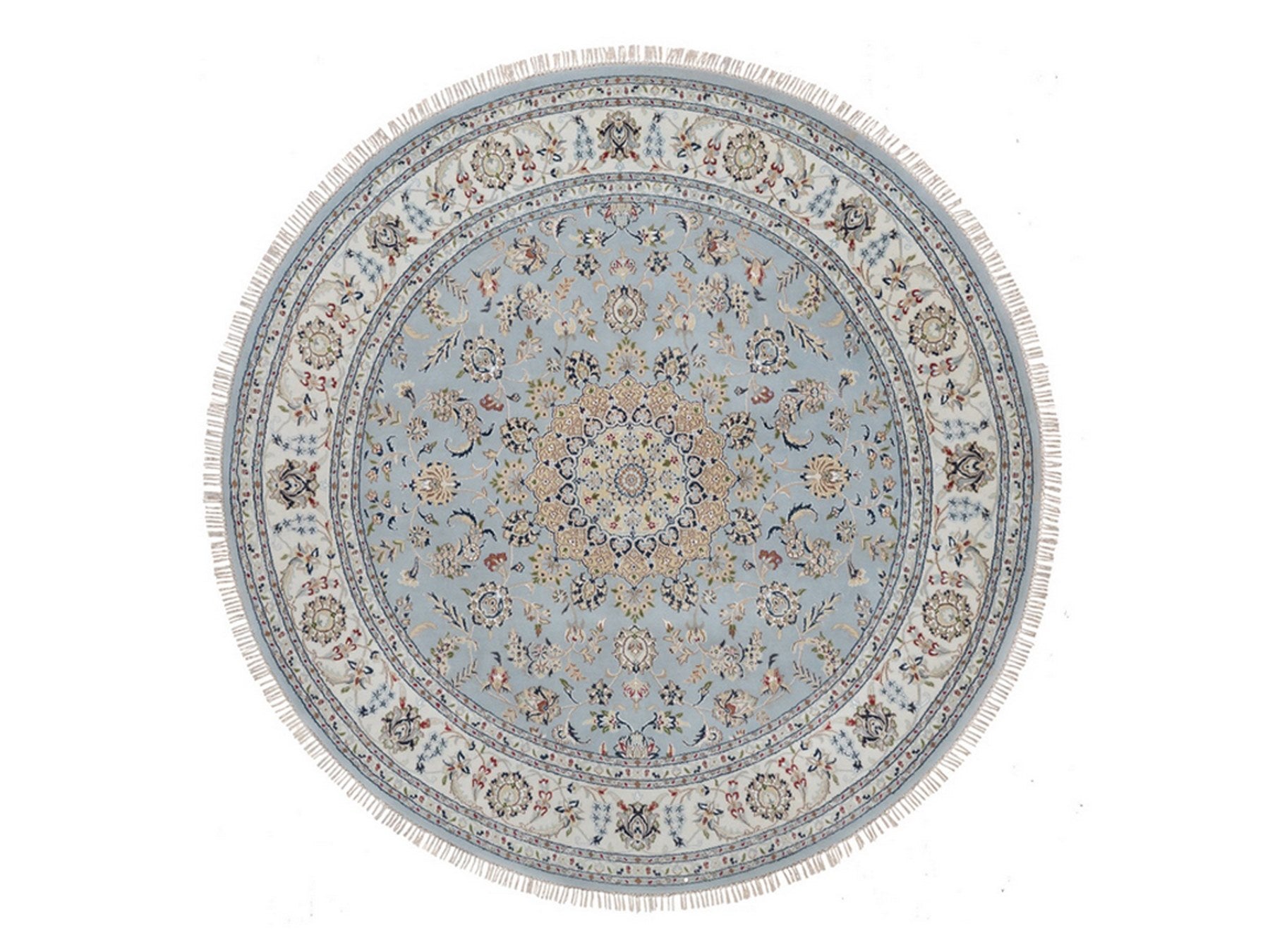 Blue 7'9" x 7'9" Fine Oriental Hand knotted Wool/Silk Rug - Sku: O092502