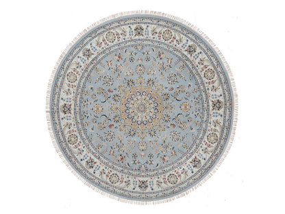 Blue 7'9" x 7'9" Fine Oriental Hand knotted Wool/Silk Rug - Sku: O092502