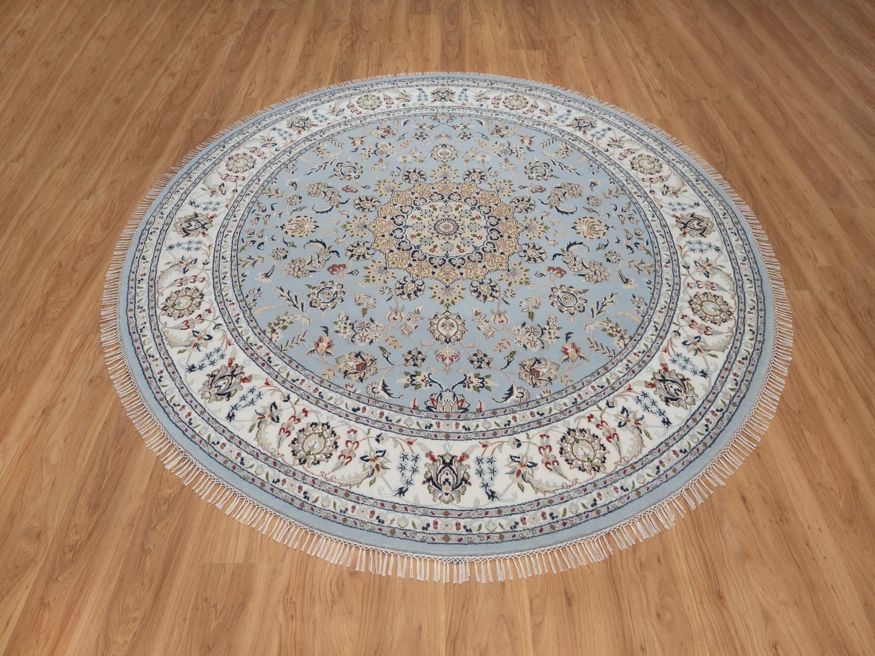 Blue 7'9" x 7'9" Fine Oriental Hand knotted Wool/Silk Rug - Sku: O092502