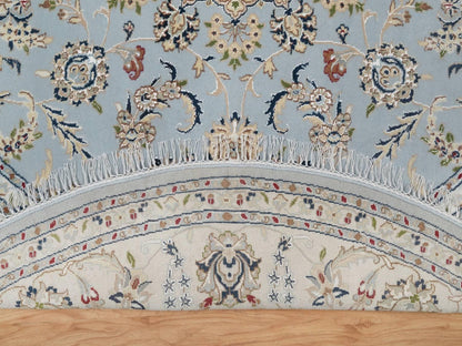 Nain Fine Oriental hand-knotted wool/silk rug in Blue & Ivory, 7'9" x 7'9" — SKU O092502 (view 4)
