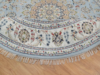 Blue 7'9" x 7'9" Fine Oriental Hand knotted Wool/Silk Rug - Sku: O092502