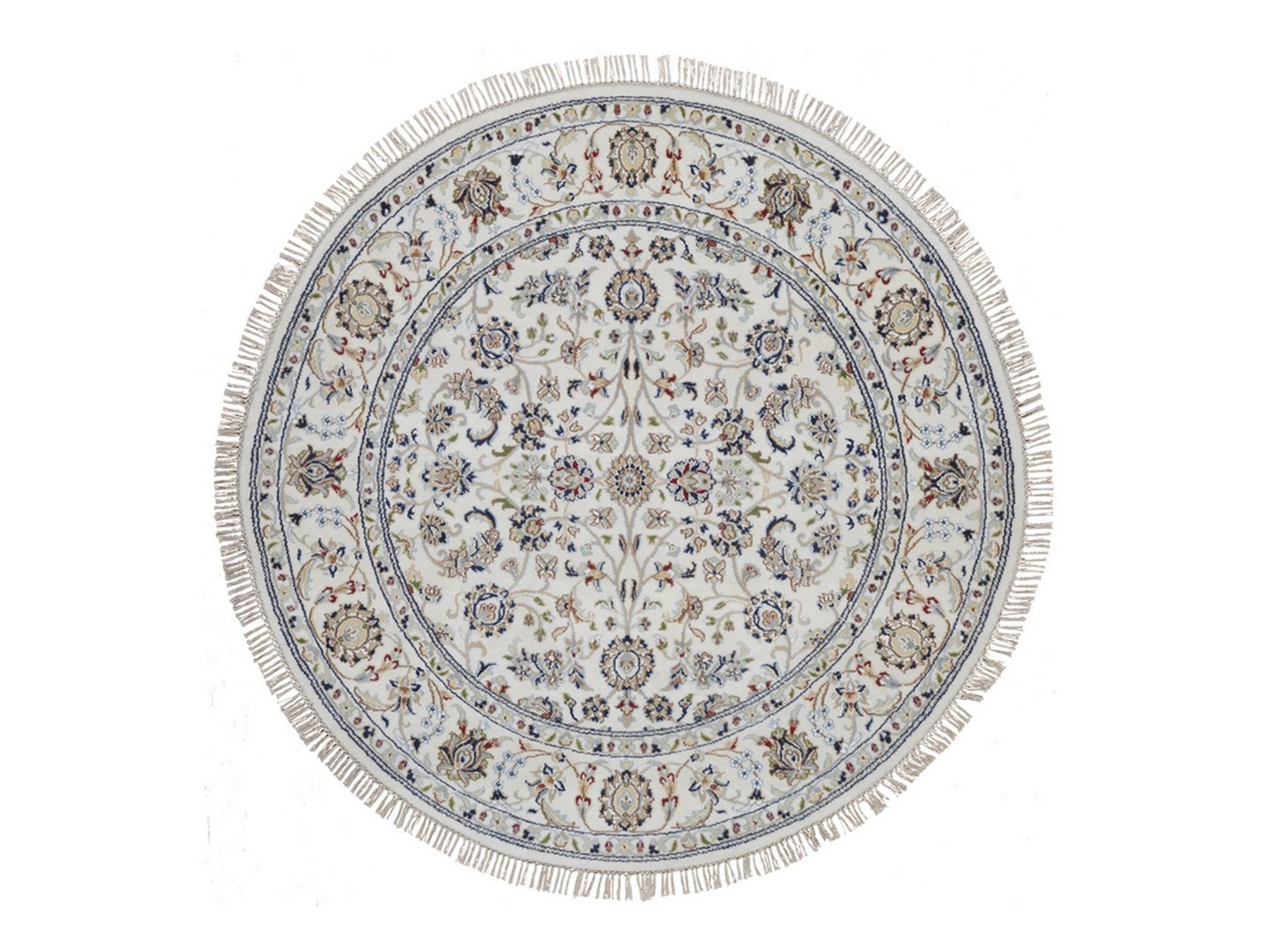 Ivory 5'2" x 5'2" Fine Oriental Hand knotted Wool/Silk Rug - Sku: O092504