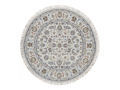 Ivory 5'2" x 5'2" Fine Oriental Hand knotted Wool/Silk Rug - Sku: O092504