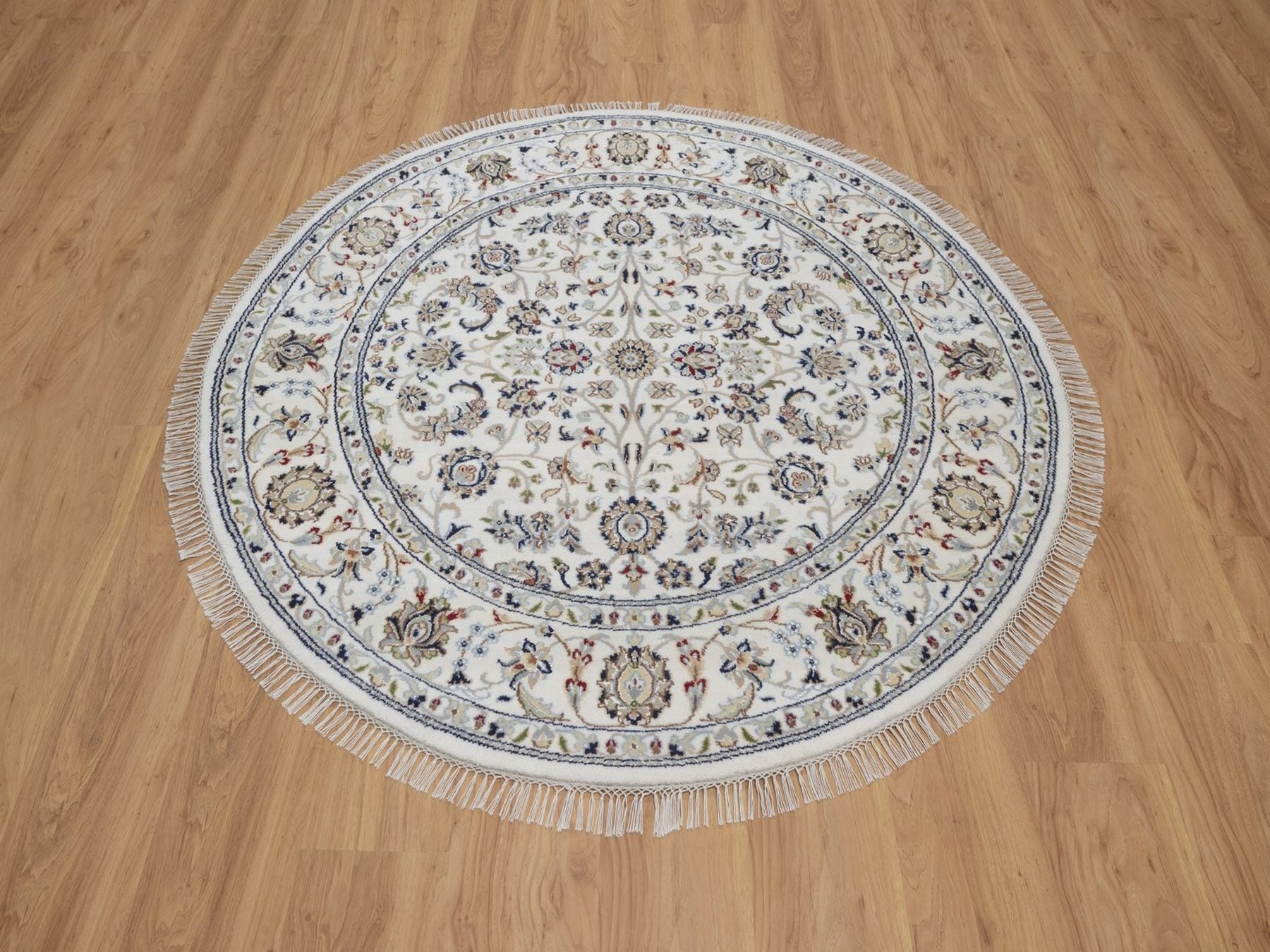 Ivory 5'2" x 5'2" Fine Oriental Hand knotted Wool/Silk Rug - Sku: O092504