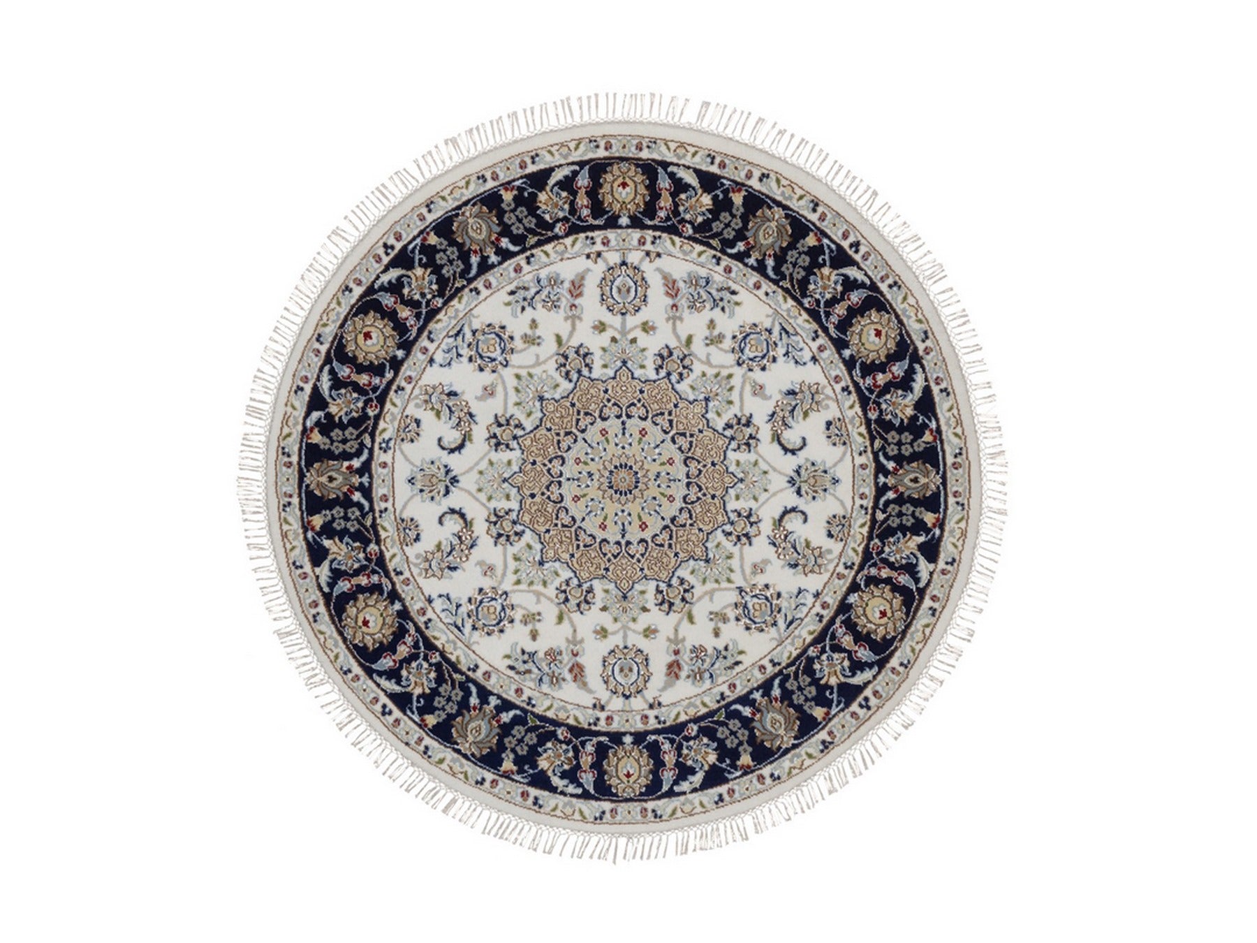 Nain Fine Oriental hand-knotted wool/silk rug in Ivory & Midnight Blue, 4'2" x 4'2" — SKU O092506
