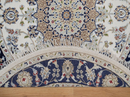 Nain Fine Oriental hand-knotted wool/silk rug in Ivory & Midnight Blue, 4'2" x 4'2" — SKU O092506 (view 3)