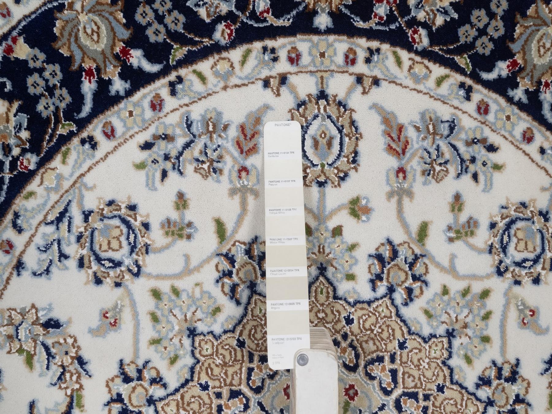 Nain Fine Oriental hand-knotted wool/silk rug in Ivory & Midnight Blue, 4'2" x 4'2" — SKU O092506 (view 4)