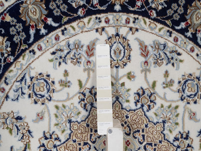 Nain Fine Oriental hand-knotted wool/silk rug in Ivory & Midnight Blue, 4'2" x 4'2" — SKU O092506 (view 4)