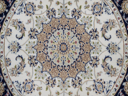 Nain Fine Oriental hand-knotted wool/silk rug in Ivory & Midnight Blue, 4'2" x 4'2" — SKU O092506 (view 5)
