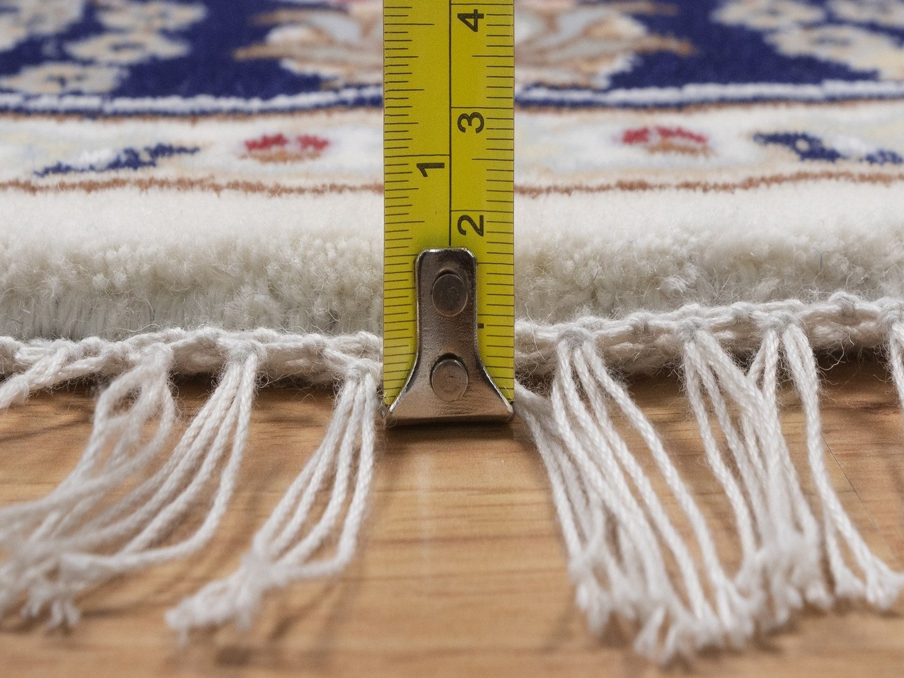 Nain Fine Oriental hand-knotted wool/silk rug in Ivory & Midnight Blue, 4'2" x 4'2" — SKU O092506 (view 7)