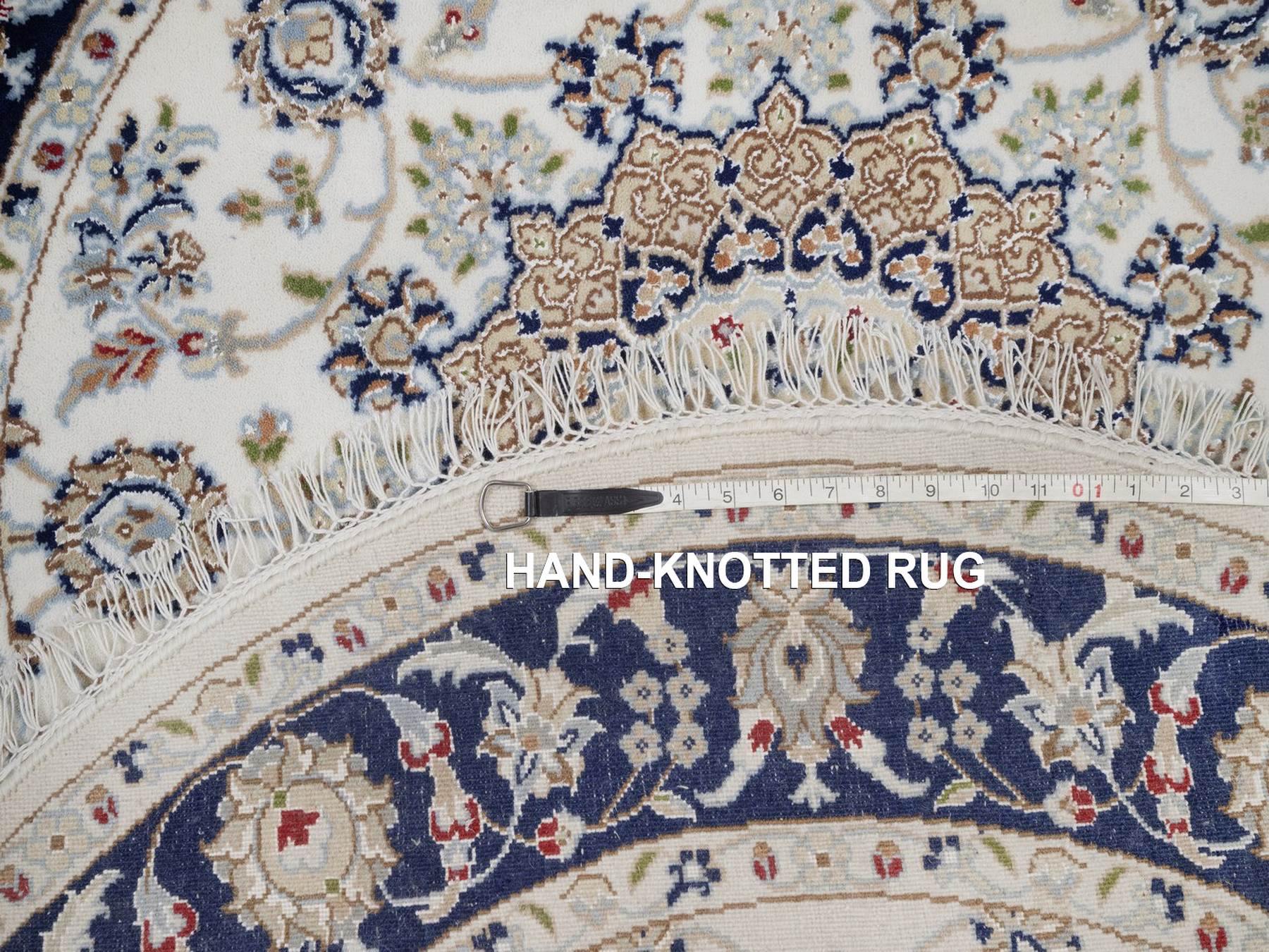 Nain Fine Oriental hand-knotted wool/silk rug in Ivory & Midnight Blue, 4'2" x 4'2" — SKU O092506 (view 8)