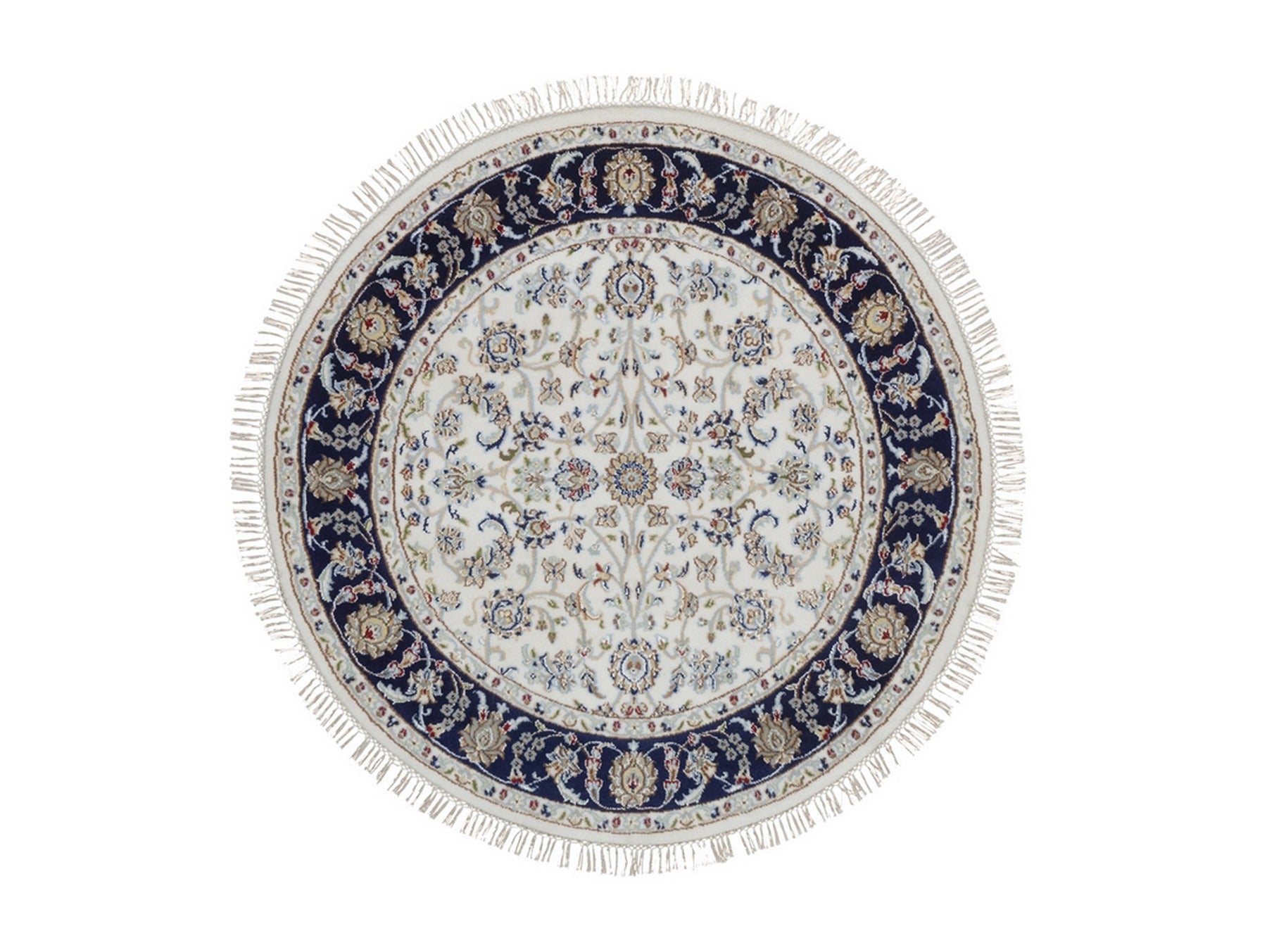 Nain Fine Oriental hand-knotted wool/silk rug in Ivory & Midnight Blue, 4'1" x 4'2" — SKU O092507