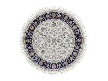 Nain Fine Oriental hand-knotted wool/silk rug in Ivory & Midnight Blue, 4'1" x 4'2" — SKU O092507