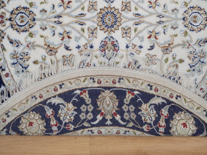 Nain Fine Oriental hand-knotted wool/silk rug in Ivory & Midnight Blue, 4'1" x 4'2" — SKU O092507 (view 3)