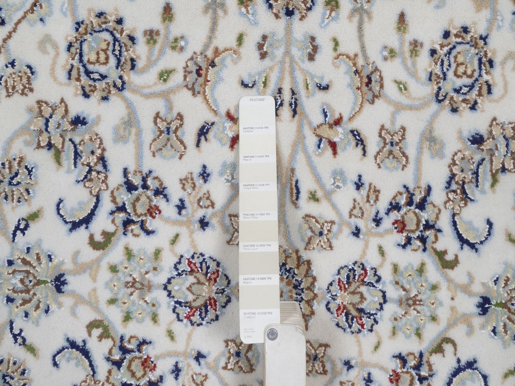 Nain Fine Oriental hand-knotted wool/silk rug in Ivory & Midnight Blue, 4'1" x 4'2" — SKU O092507 (view 4)
