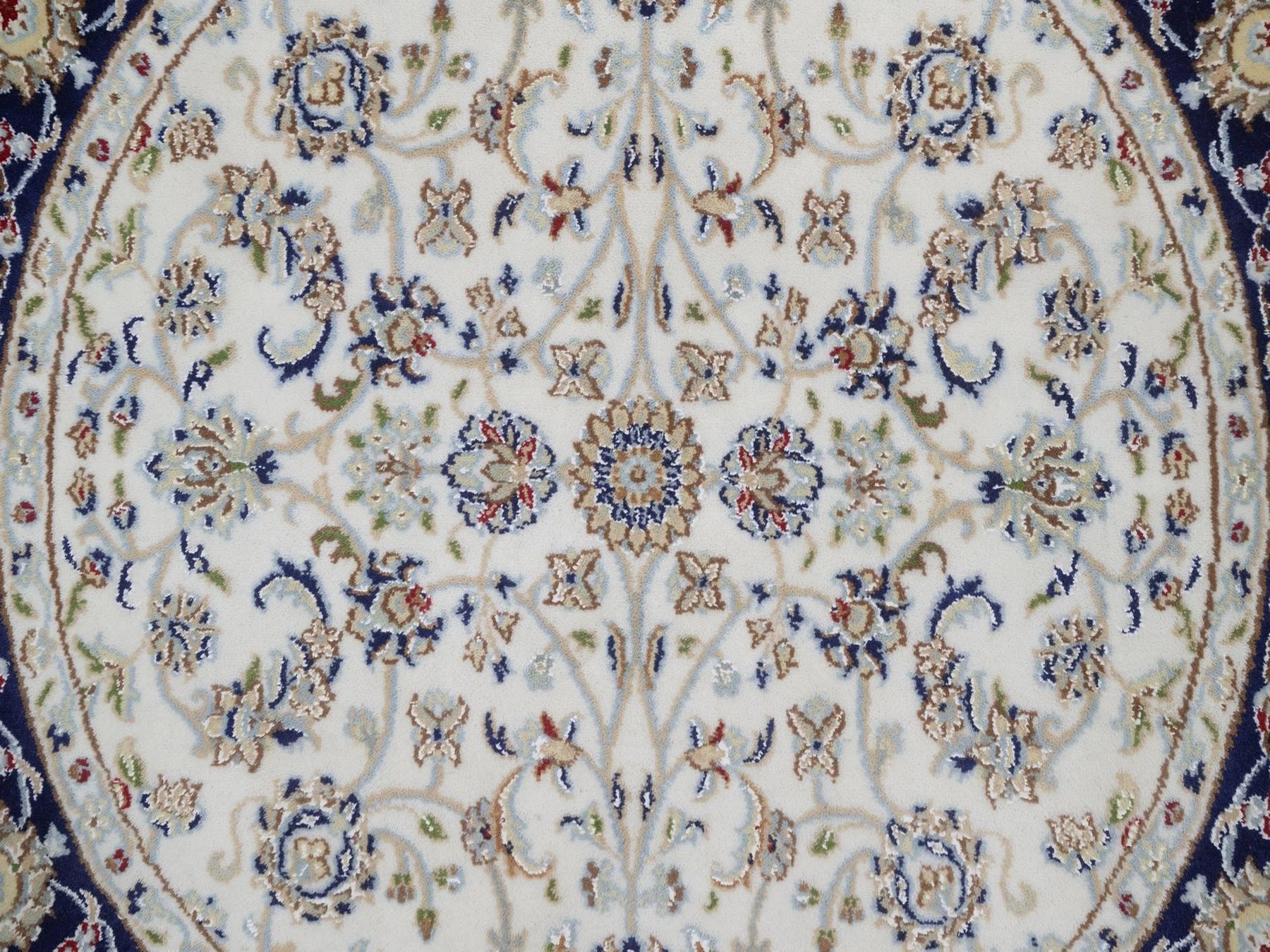 Nain Fine Oriental hand-knotted wool/silk rug in Ivory & Midnight Blue, 4'1" x 4'2" — SKU O092507 (view 5)