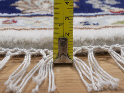 Nain Fine Oriental hand-knotted wool/silk rug in Ivory & Midnight Blue, 4'1" x 4'2" — SKU O092507 (view 7)