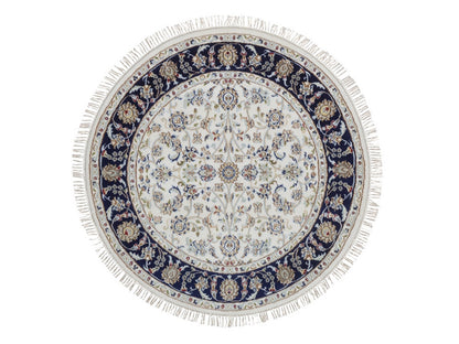 Nain Fine Oriental hand-knotted wool/silk rug in Ivory & Midnight Blue, 4'3" x 4'3" — SKU O092508