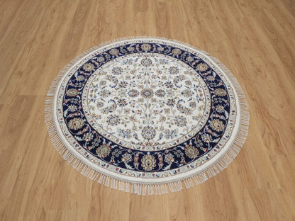Nain Fine Oriental hand-knotted wool/silk rug in Ivory & Midnight Blue, 4'3" x 4'3" — SKU O092508 (view 2)