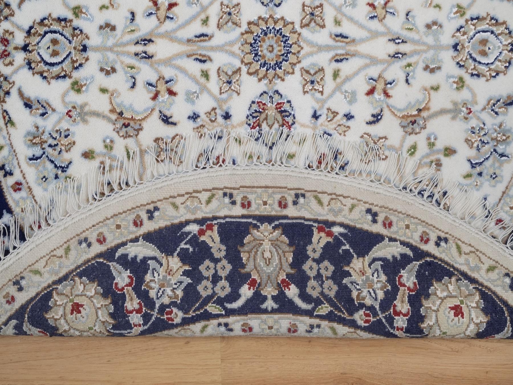 Nain Fine Oriental hand-knotted wool/silk rug in Ivory & Midnight Blue, 4'3" x 4'3" — SKU O092508 (view 3)