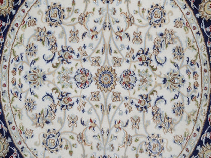 Nain Fine Oriental hand-knotted wool/silk rug in Ivory & Midnight Blue, 4'3" x 4'3" — SKU O092508 (view 5)
