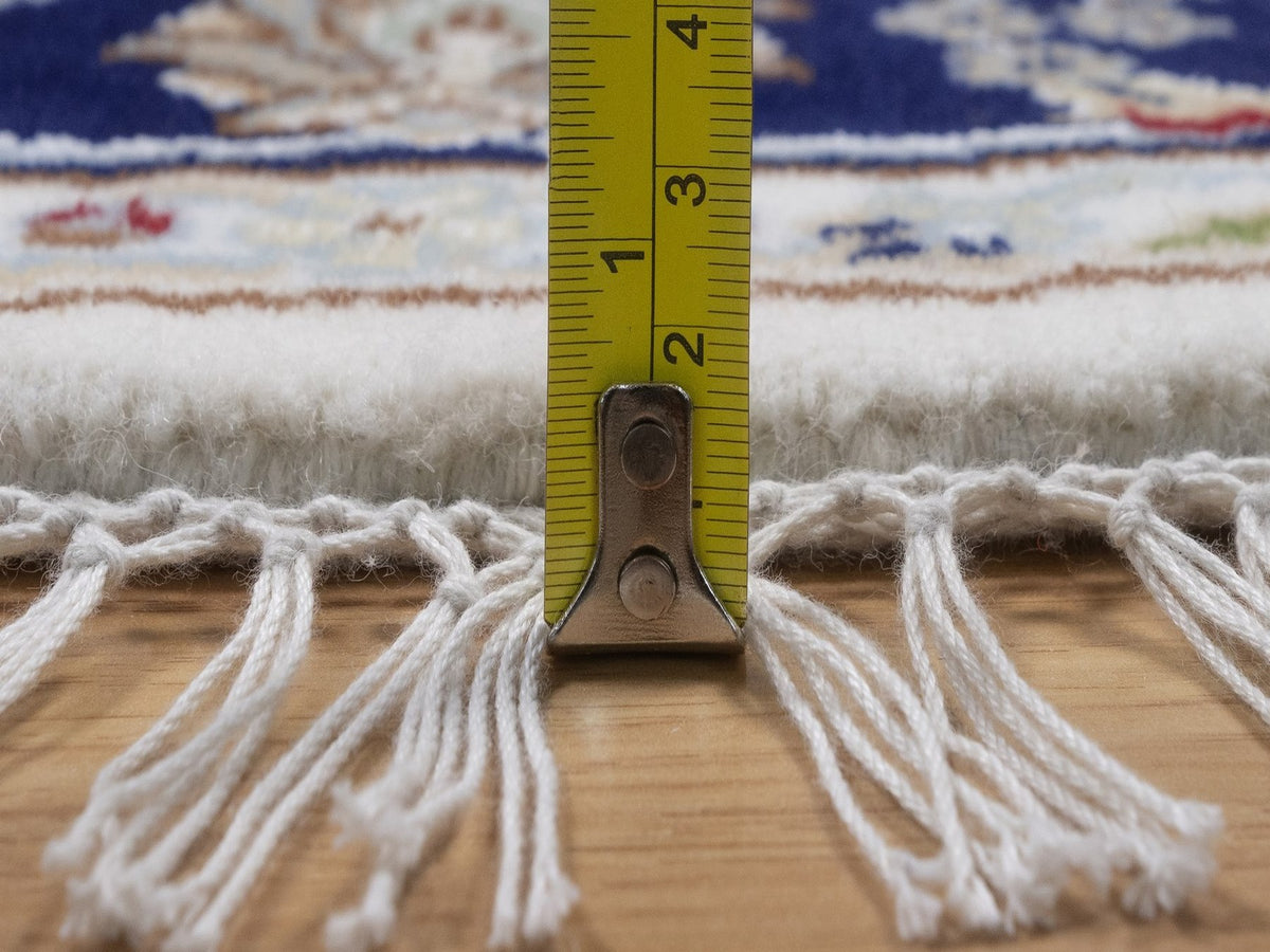 Nain Fine Oriental hand-knotted wool/silk rug in Ivory & Midnight Blue, 4'3" x 4'3" — SKU O092508 (view 7)