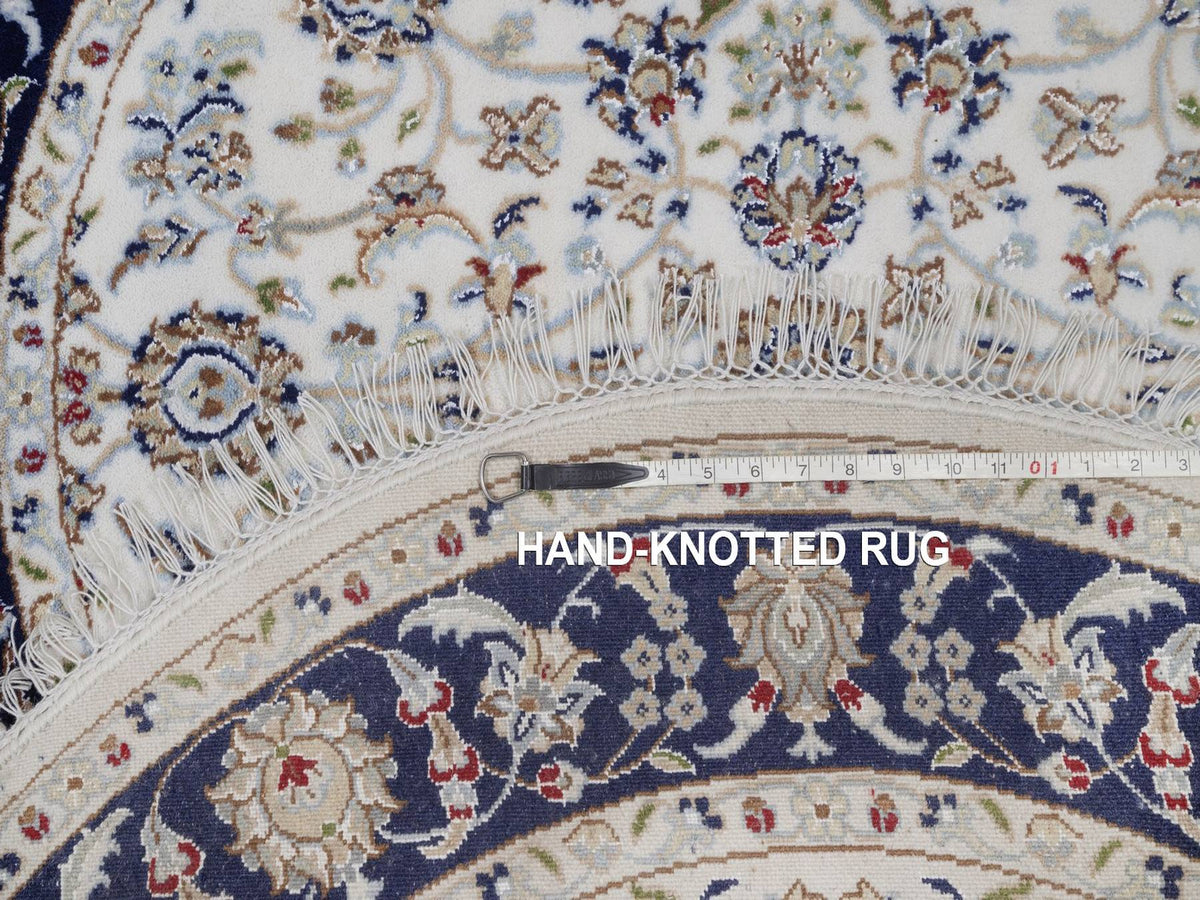 Nain Fine Oriental hand-knotted wool/silk rug in Ivory & Midnight Blue, 4'3" x 4'3" — SKU O092508 (view 8)