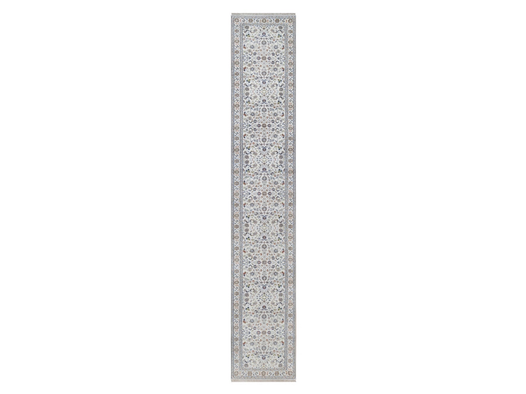 Nain Fine Oriental hand-knotted wool/silk runner in Ivory, 2'10" x 16'1" — SKU O092510