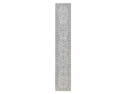 Nain Fine Oriental hand-knotted wool/silk runner in Ivory, 2'10" x 16'1" — SKU O092510