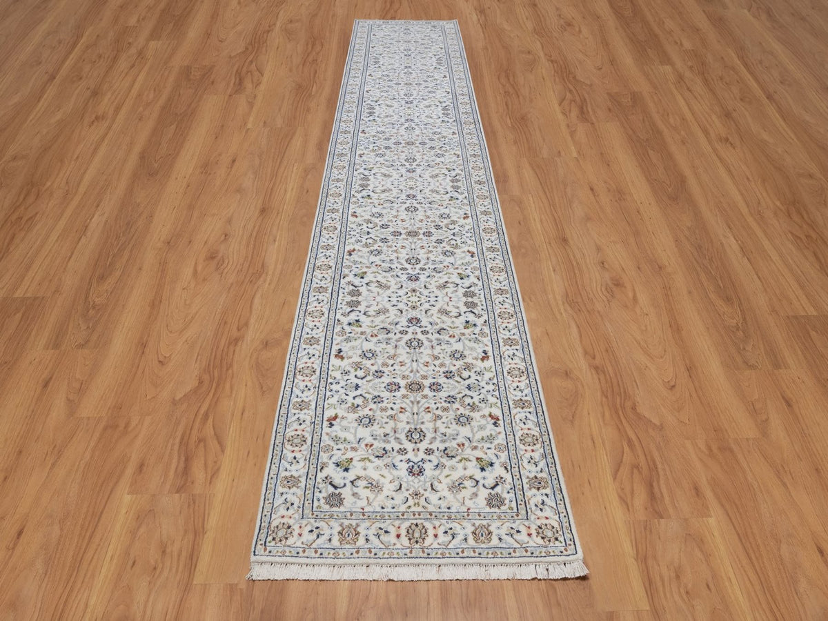Nain Fine Oriental hand-knotted wool/silk runner in Ivory, 2'10" x 16'1" — SKU O092510 (view 2)